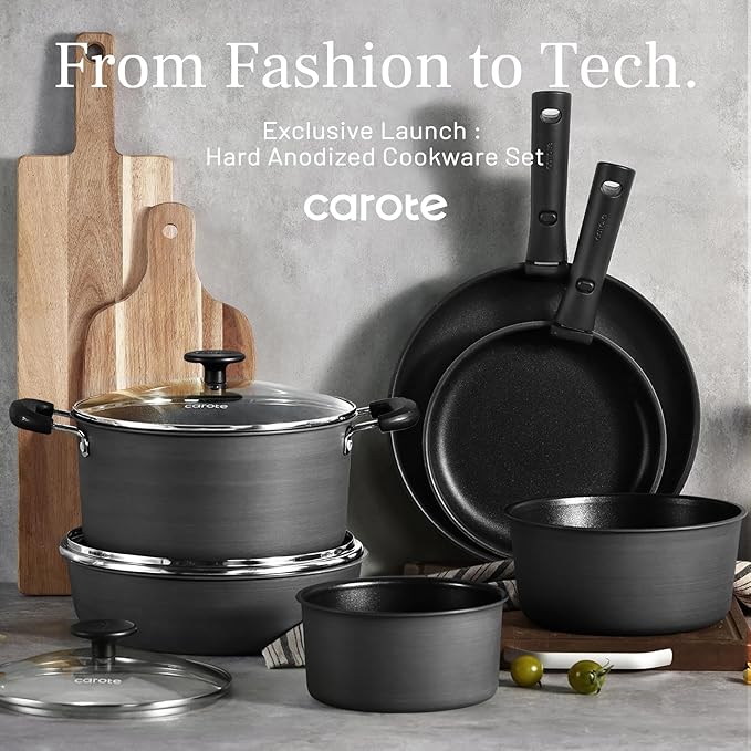 CAROTE 20pcs 4-Ply Premium Hard Anodized Pots and Pans Set Non Stick - Image 7