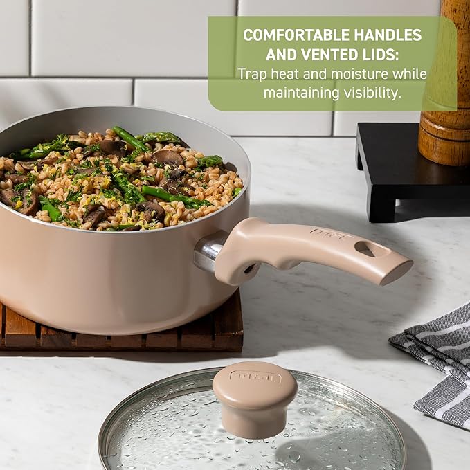 T-Fal Refresh Ceramic Nonstick Cookware Set, Oven Safe to 350°F, Ceramic Pots - Image 5