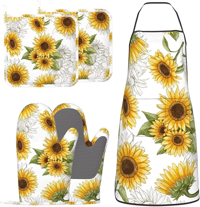 Yellow Sunflower Oven Mitts Sunflowers Pot Holders Yellow Flowers Cooking Apron by Unknown