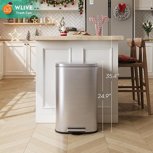 WLIVE 13 Gallon Stainless Steel Trash Can - Image 2