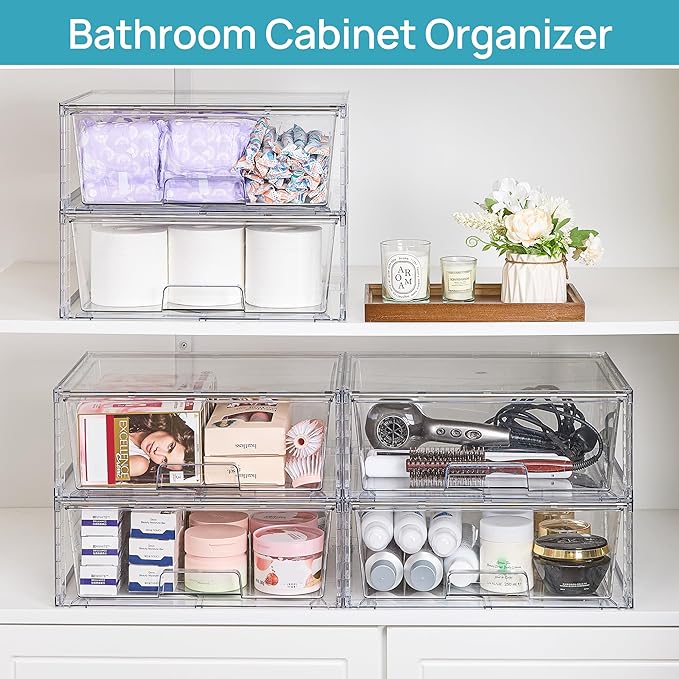 Vtopmart 6 Pack Large Stackable Storage Drawers, Easily Assemble Clear Acrylic - Image 7