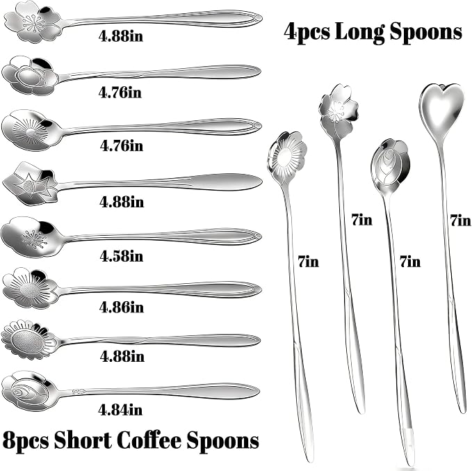 12 Pcs Flower Coffee Tea Spoons Set - Image 3