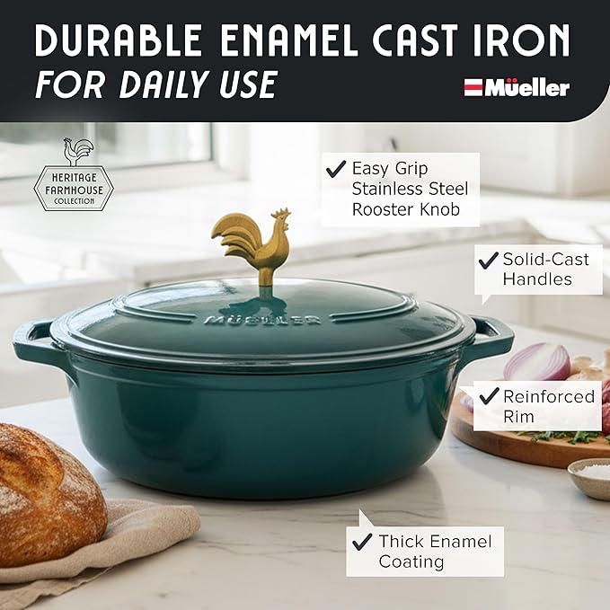 MUELLER HOME 5.5 Quart Enameled Cast Iron Oval Dutch Oven - Image 2
