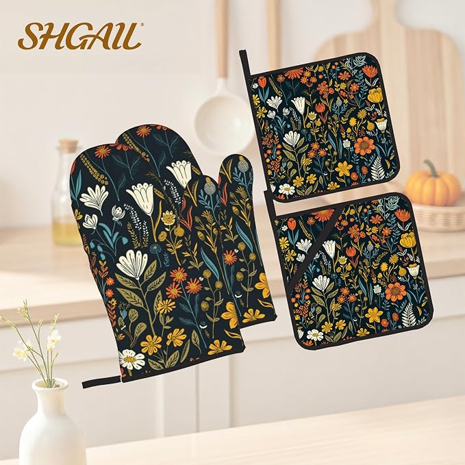 Vintage Flowers Oven Mitts and Heat Resistant Pads - Image 2