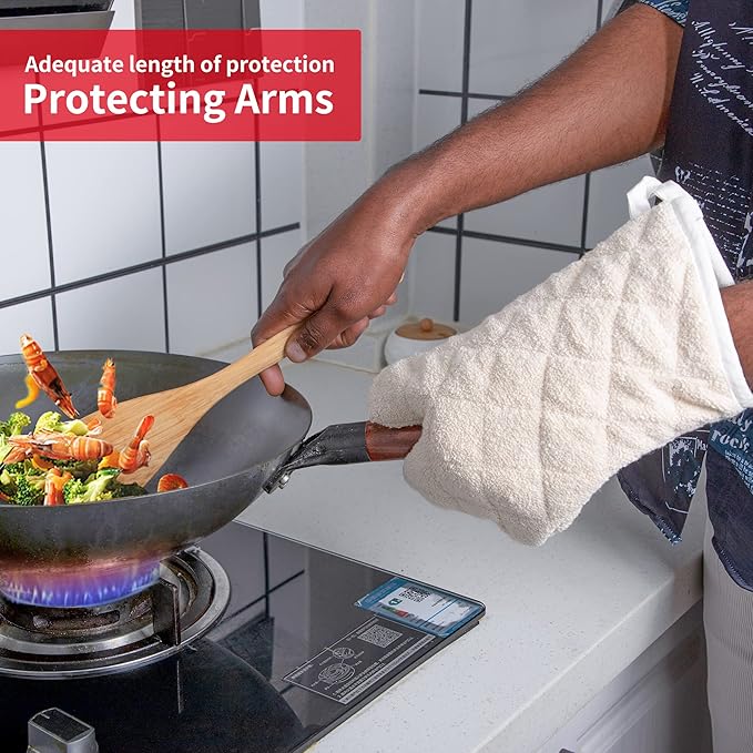 Terry Cloth Oven Mitts Heat Resistant to 482° F 15 Inch 100% Cotton Set of 2 - Image 3