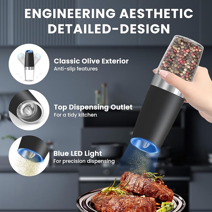 UNNEES Gravity Electric Salt and Pepper Grinder, Automatic Salt And Pepper - Image 4