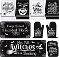 Fanfanwin 10 Pcs Halloween Kitchen Decor Set Witch Kitchen Towels and Rugs Pot by Fanfanwin