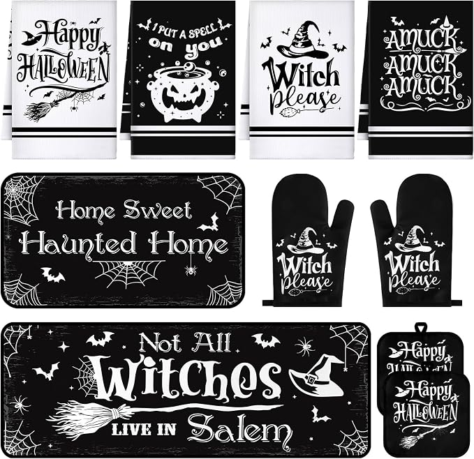 Fanfanwin 10 Pcs Halloween Kitchen Decor Set Witch Kitchen Towels and Rugs Pot by Fanfanwin