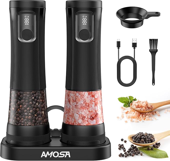 Electric Salt and Pepper Grinder Set, Upgrade 2-Speed Setting, External 5 by AMOSA