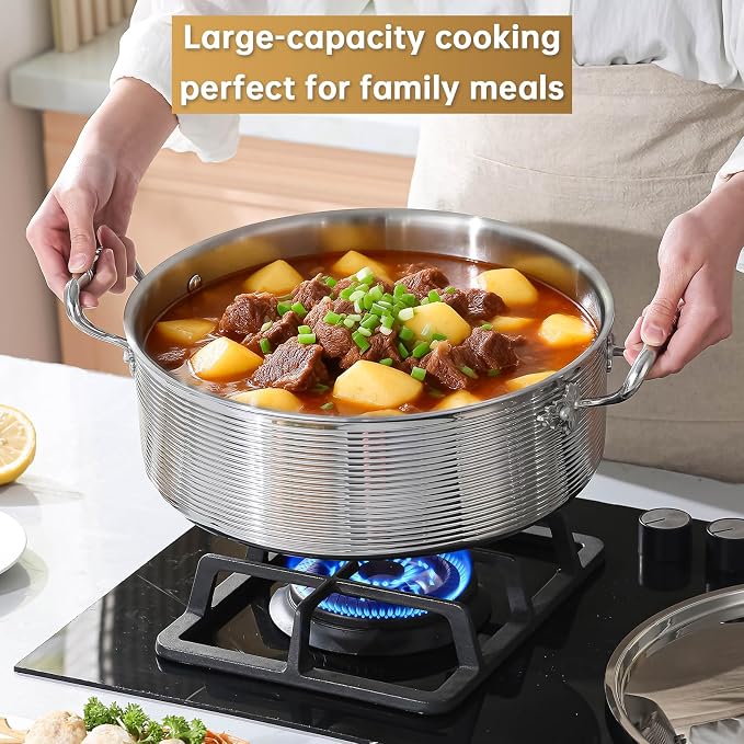 DELARLO Tri-Ply Stainless Steel 8QT Stock Pot, 13 inch Everyday Pan - Image 4