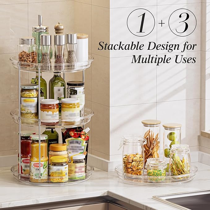 LAMU 3 Pack 10.6'' 2-Tier Lazy Susan Turntable Organizer Rotating Spice Rack - Image 3