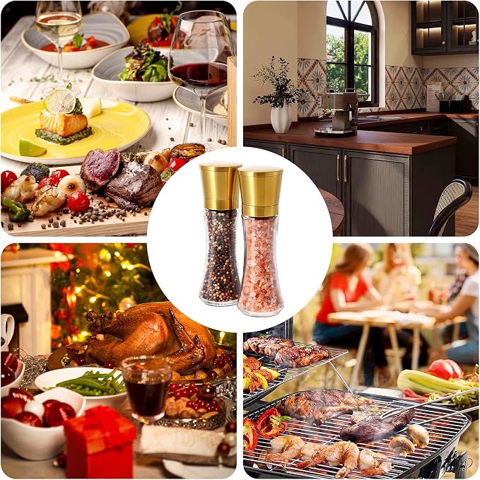 VEVOK CHEF Gold Salt and Pepper Grinder Mill Set Stainless Steel Pepper Shaker - Image 6