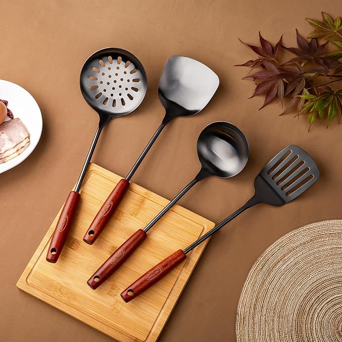 FJNATINH 17inch Wok Spatula and Ladle, Skimmer Spoon, Slotted Turner Spatula - Image 2