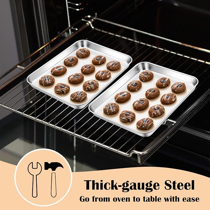 E-far 3 Pack Toaster Oven Trays, 9.4”x7.3” Stainless Steel Small Baking Cookie - Image 3