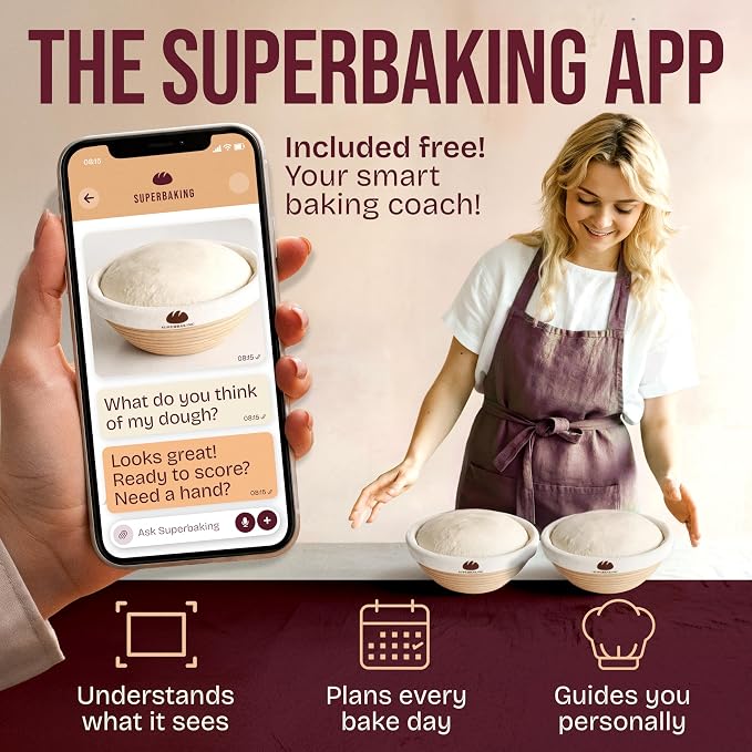 Superbaking 2 pcs Banneton Bread Proofing Basket, Sourdough Starter Kit - Image 5