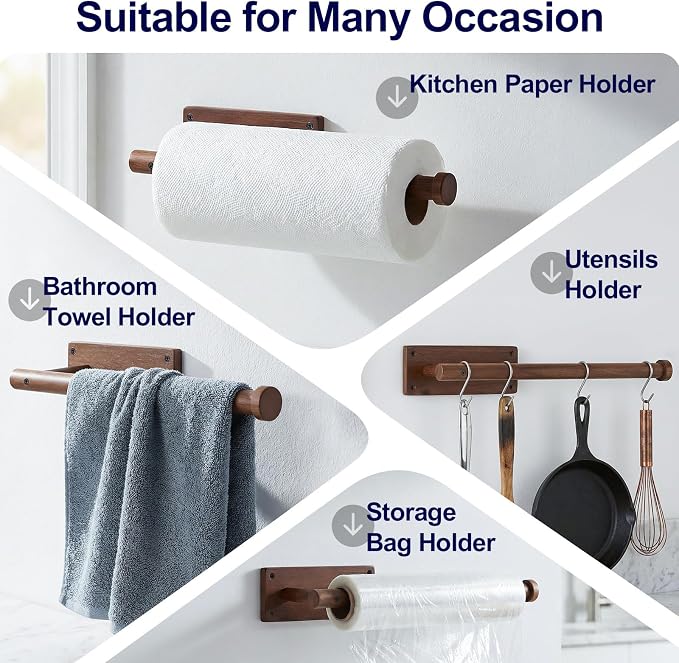 Wooden Paper Towel Holder for Kitchen, Adhesive Acacia Wood Paper Towel Holders - Image 8
