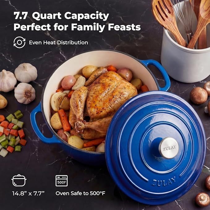 Zulay Kitchen 7.7 Quart Enameled Cast Iron Dutch Oven Pot - Image 6
