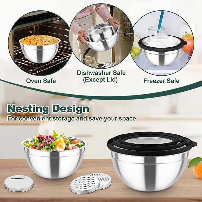 TeamFar Mixing Bowls, Stainless Steel Salad Serving Bowl - Image 5