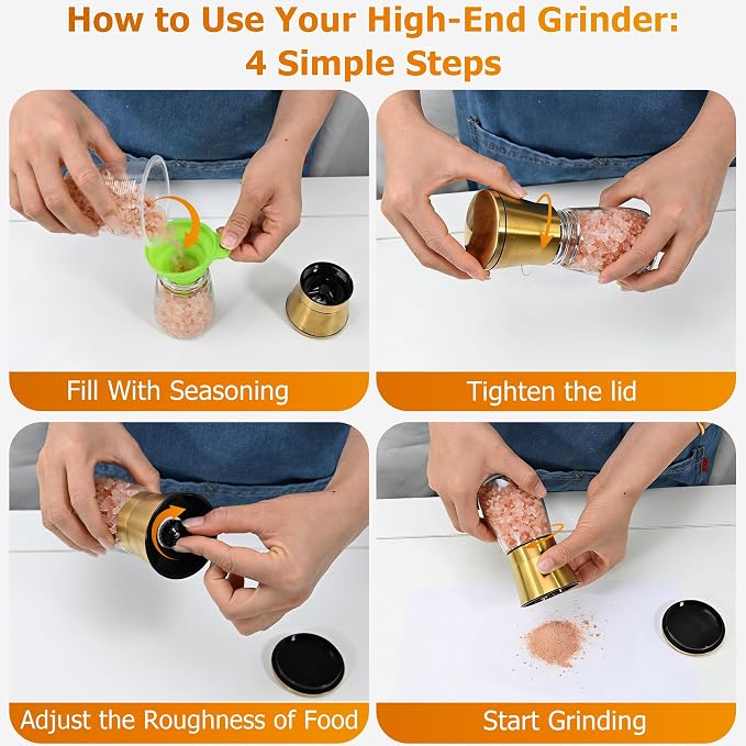 R DRURLCD Short Manual Gold Salt and Pepper Grinder Set of 2 - Image 5