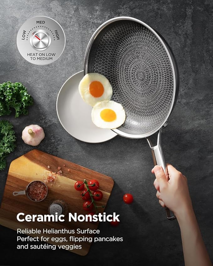 Non Stick Frying Pans Hybrid Ceramic, 12 Inch Tri-Ply Stainless Steel Skillet - Image 6