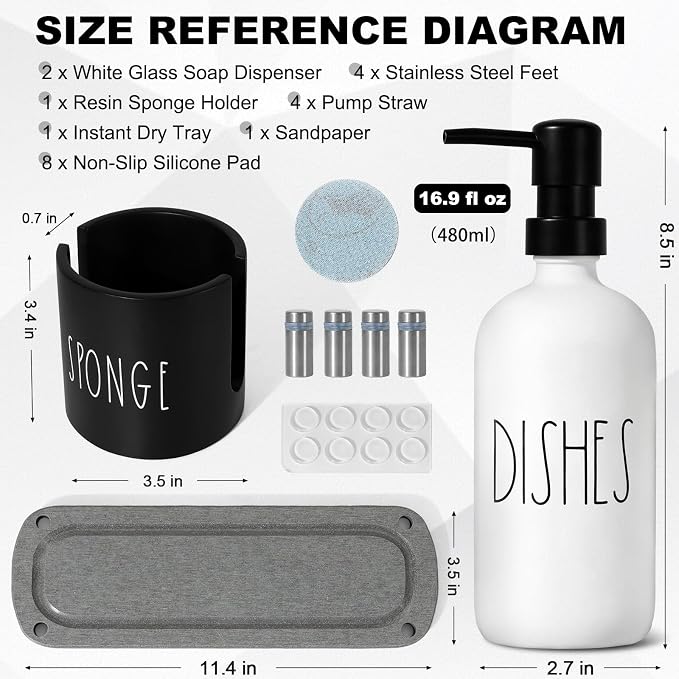 Kitchen Soap Dispenser Set, 16.9 fl oz Hand and Dish Soap Dispensers - Image 2
