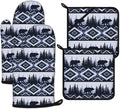 Vintage Rustic Bear Oven Mitts and Pot Holders Sets Heat Resistant 4Pcs by ANTJOO