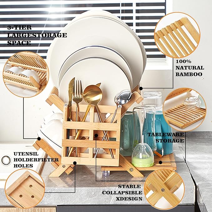Bamboo Dish Drying Rack for Kitchen - Image 3