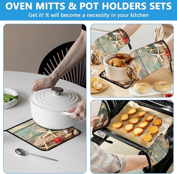 Beach Shells Starfish Oven Mitts and Pot Holders Sets Heat Resistant 4Pcs - Image 6