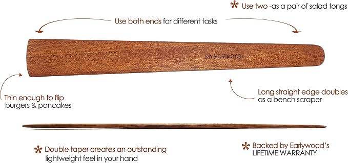 13 in Handmade Kitchen Cooking Utensil, Thin Dark Wood Saute Spatula, turning - Image 2