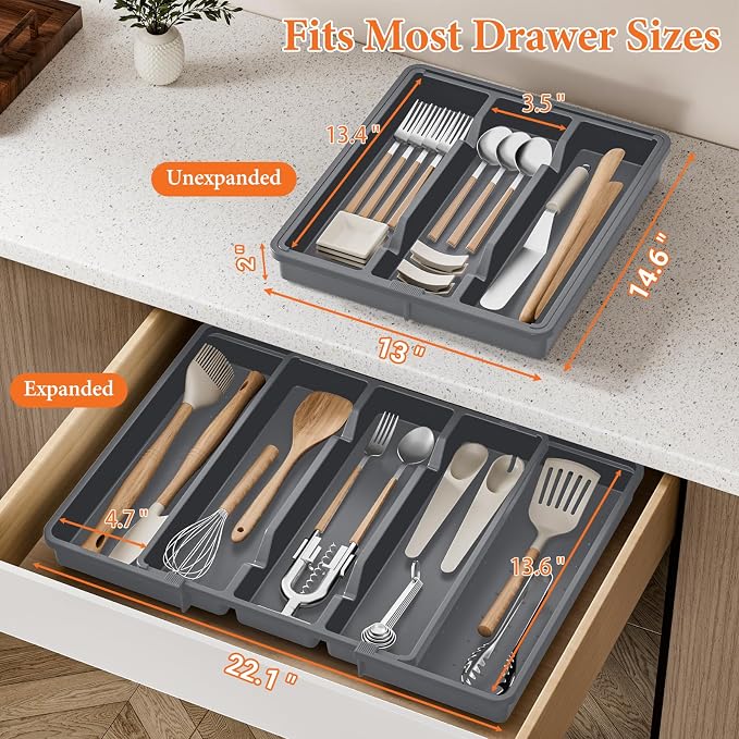 Silverware Organizer, Expandable Utensil Drawer Organizer - Image 2
