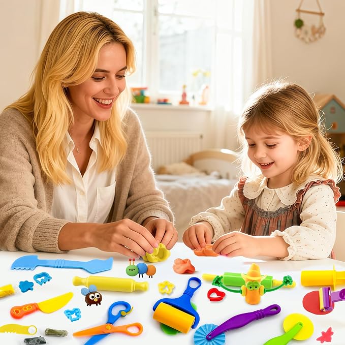 Dough Tools Play Set for Kids, Rolling Pins, Safety Scissors, Plastic Knife - Image 7
