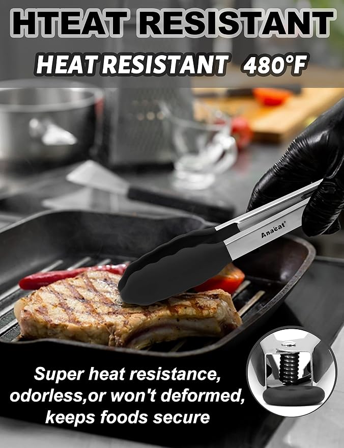 Anaeat Non-Stick Silicone Locking Tong Set of 2 - Image 4
