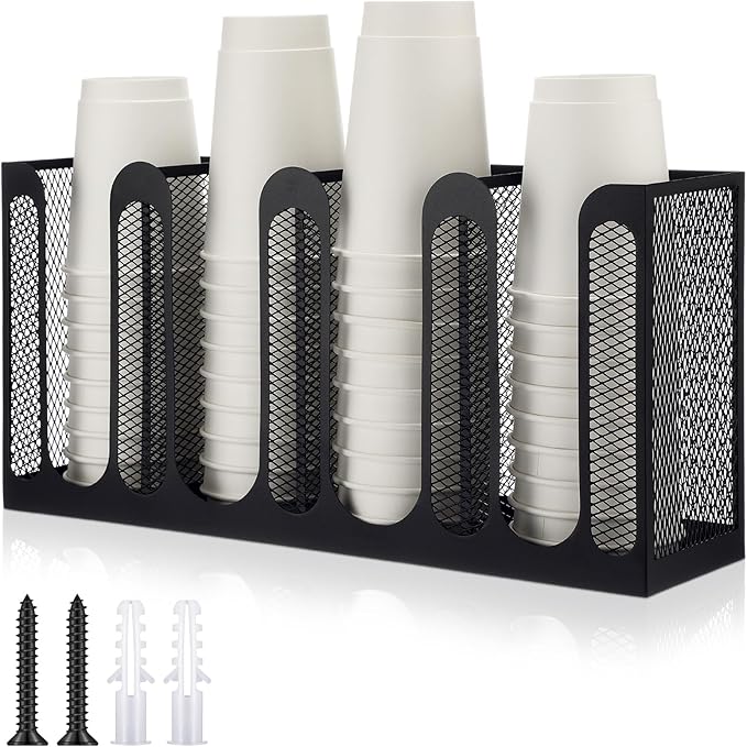 Maxcheck Metal Mesh Cup and Lid Holder Coffee Paper Cup Dispenser Lid Holder by Maxcheck