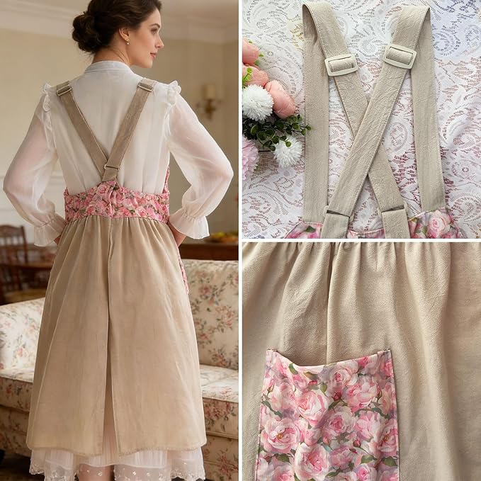 Uaussi Cotton Linen Apron Cross Back Work Apron - Image 3