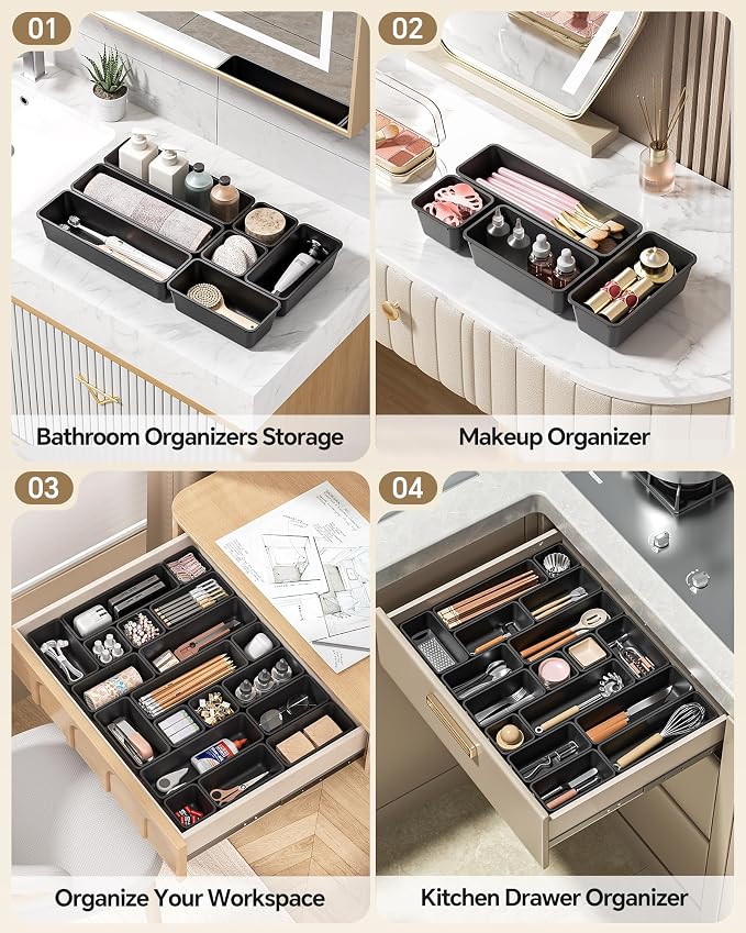Canfanni 13 Pack Plastic Drawer Organizers Set, 3 Sizes Desk Drawer Organizer - Image 5