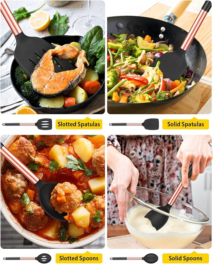 Pack of 4 Silicone Cooking Utensils Set, Non Stick Large Solid Spatulas - Image 3