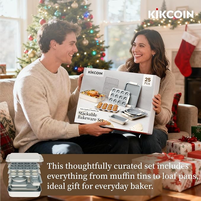 Kikcoin 25 PCS Stackable Baking Pans Set, Non-stick Bakeware Sets - Image 8