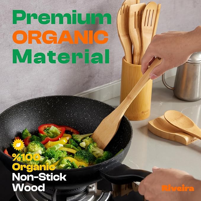 Riveira Bamboo Cooking Spoons 6-Piece – Wooden Cooking Utensils Set - Image 2