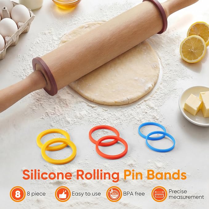 Rolling Pin Guide Rings, Reusable 8 Piece Set Baking Accessories to Precise - Image 2