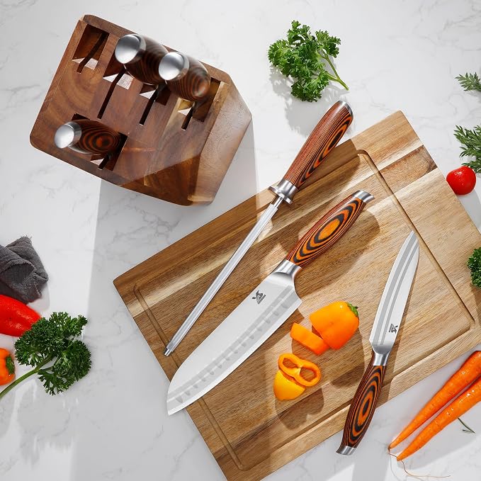 MSY BIGSUNNY 7pcs Knife Block Set, German Steel Chef Knife Set, Precious - Image 5