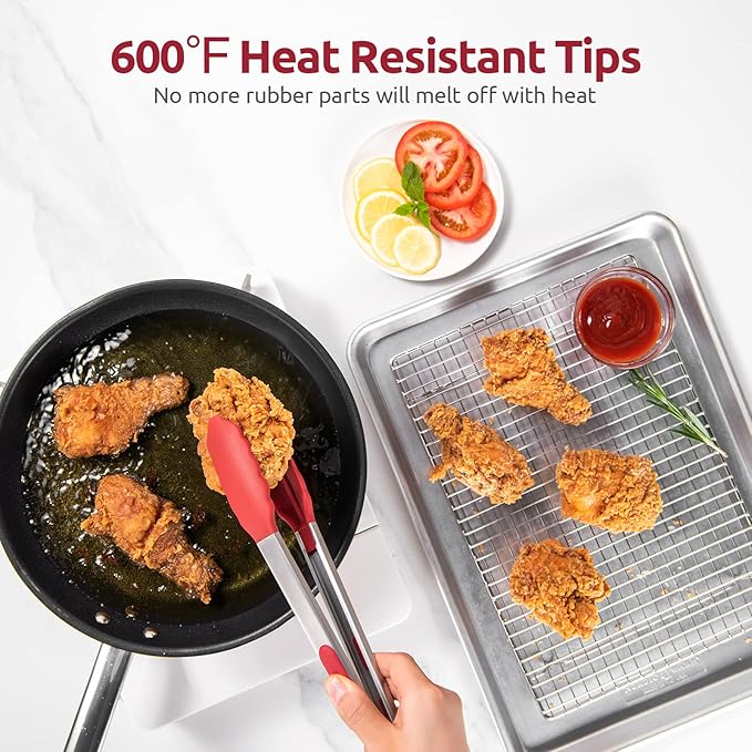 600ºF Heat Resistant Kitchen Tongs: U-Taste 9+12 inch Silicone Cooking Tong Set - Image 3