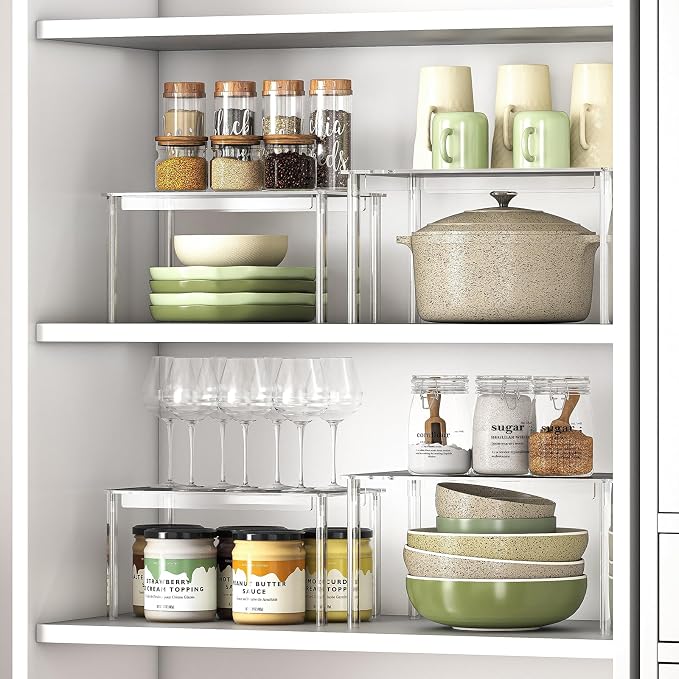 Delamu Clear Kitchen Cabinet Organizer, Stackable Cabinet Shelf - Image 2
