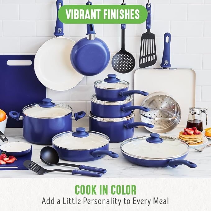 GreenLife Soft Grip 23 Piece Kitchen Cookware Pots and Frying Saucepans Set - Image 8