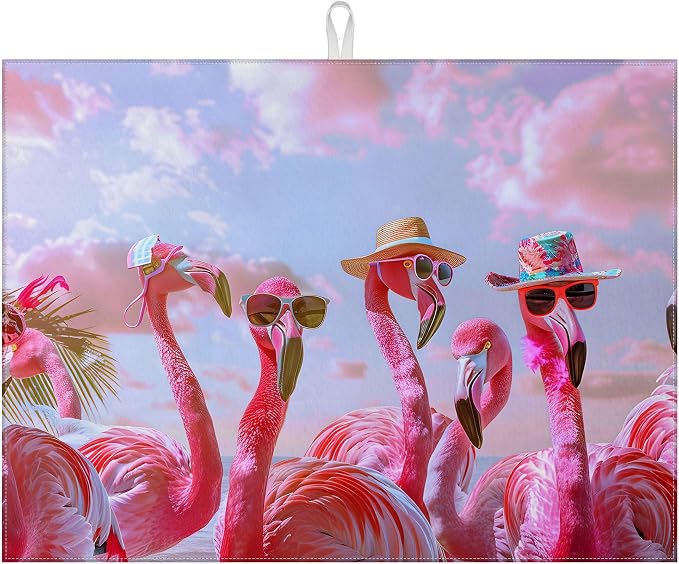Spring Summer Flamingo Dish Drying Mat by MOUNTANLLY