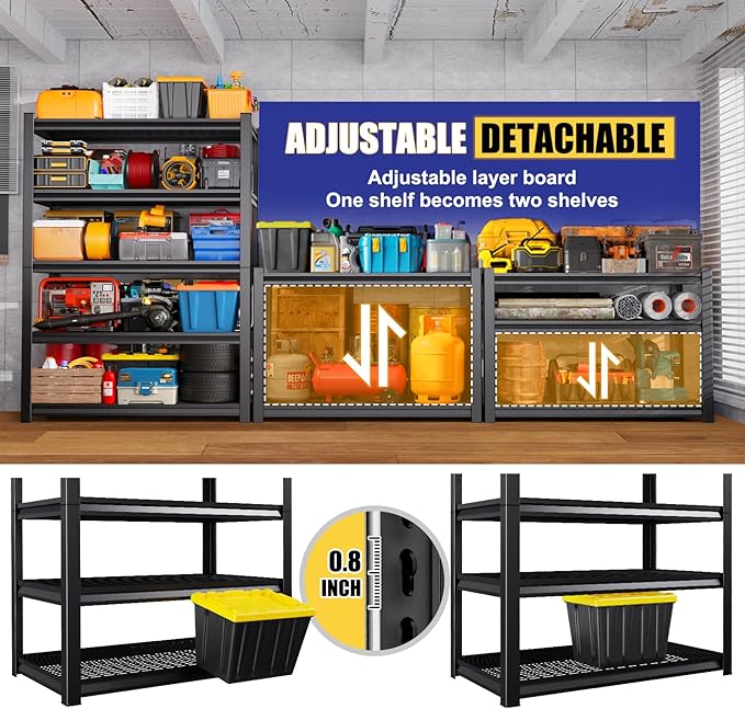 Set of 3 Garage Shelving-3000 lbs 5 Tier Storage Shelves, Adjustable Heavy Duty - Image 6