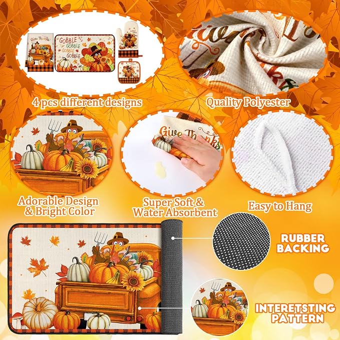 Fanfanwin 10 Pcs Fall Thanksgiving Turkey Kitchen Decor Set Kitchen Towels Pot - Image 4
