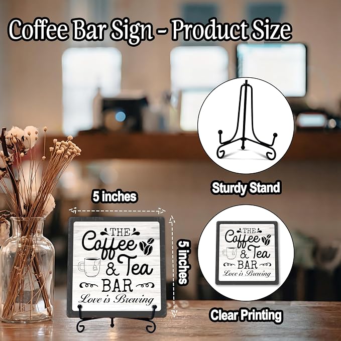 Coffee Bar Sign, Love is Brewing Farmhouse Tabletop Decor, Coffee and Tea Lover - Image 2