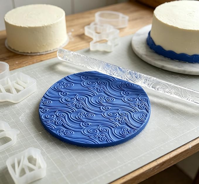 Clear Rolling Pin with Sea Wave Embossing Pattern, Cake Decorating Tool - Image 4