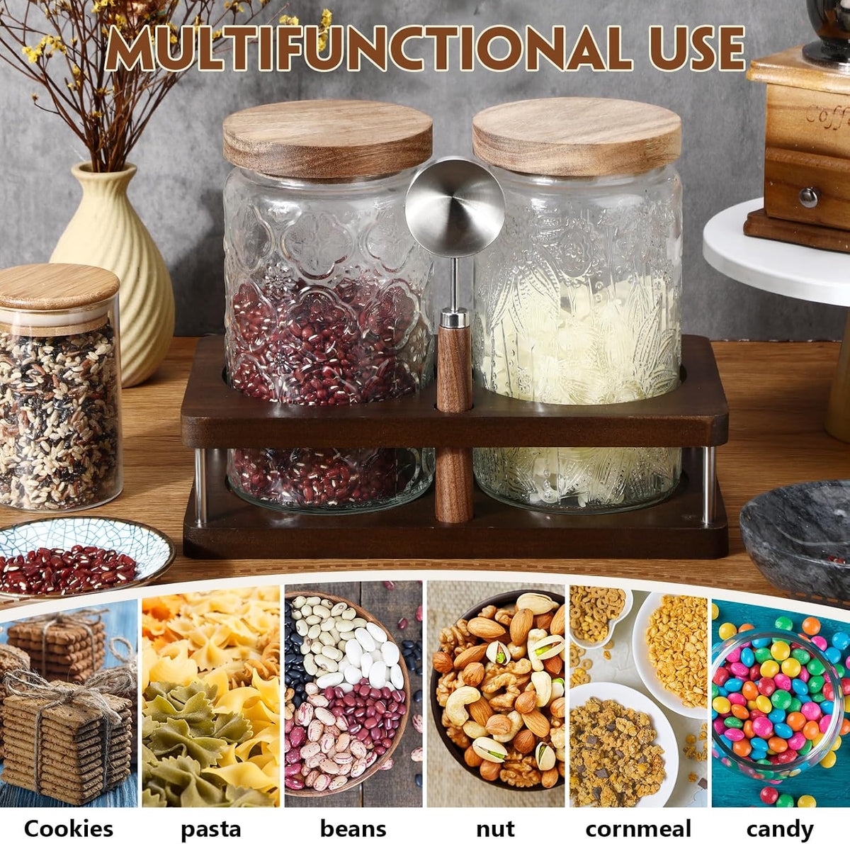 Glass Coffee Grounds Container with Shelf 2 x 34 oz Glass Coffee Bean
