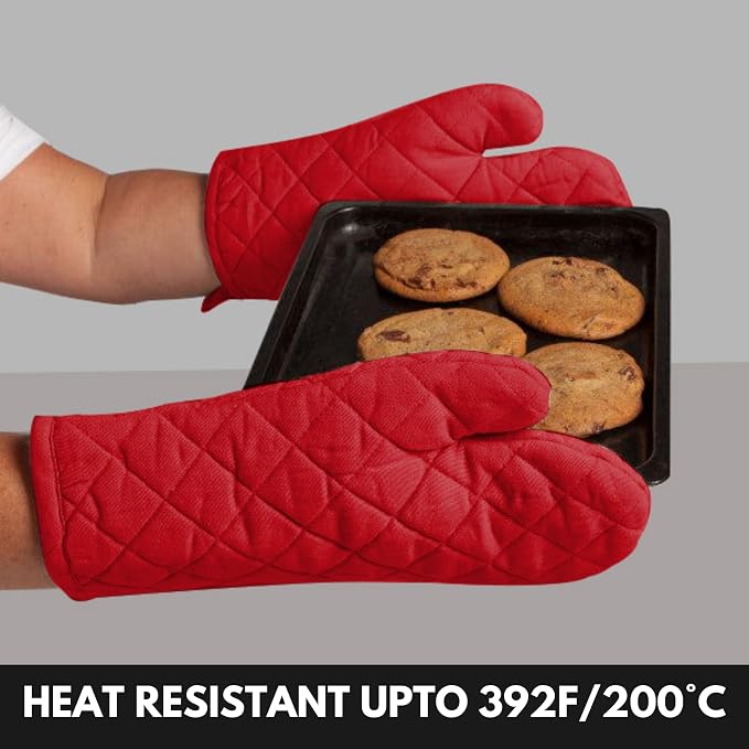 Oven Mitt + Pot Holder 100% Cotton Heat Resistant Kitchen Oven Gloves & Hot Pads - Image 5